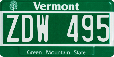 VT license plate ZDW495