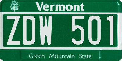 VT license plate ZDW501