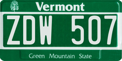 VT license plate ZDW507