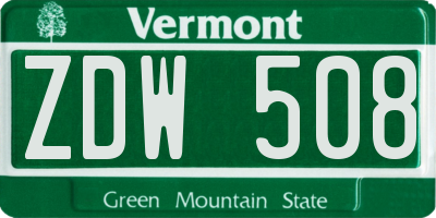 VT license plate ZDW508