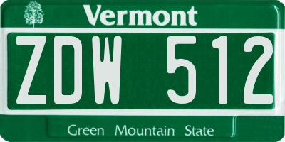 VT license plate ZDW512