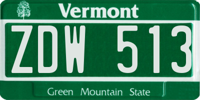 VT license plate ZDW513