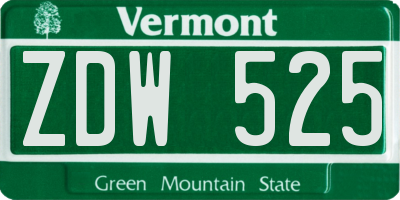 VT license plate ZDW525