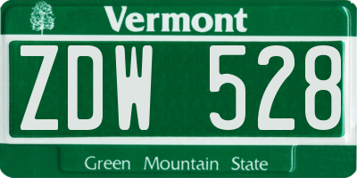 VT license plate ZDW528