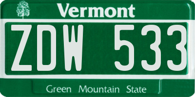 VT license plate ZDW533