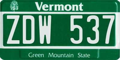 VT license plate ZDW537