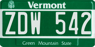 VT license plate ZDW542