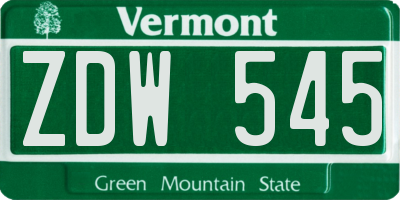 VT license plate ZDW545