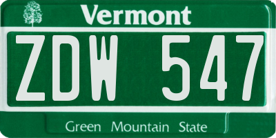 VT license plate ZDW547