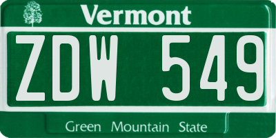 VT license plate ZDW549