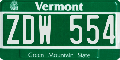 VT license plate ZDW554