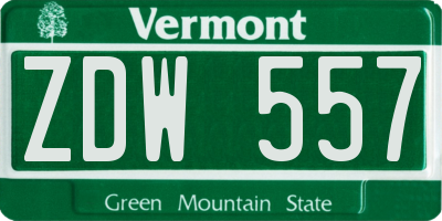 VT license plate ZDW557