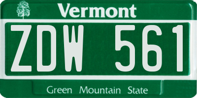 VT license plate ZDW561
