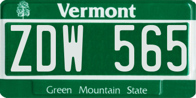 VT license plate ZDW565