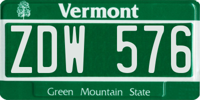 VT license plate ZDW576