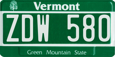 VT license plate ZDW580