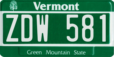 VT license plate ZDW581