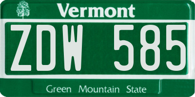 VT license plate ZDW585
