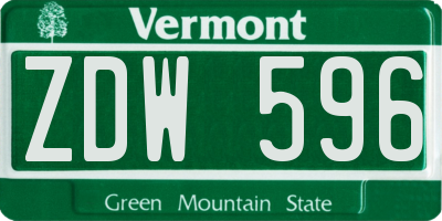 VT license plate ZDW596