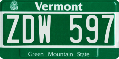 VT license plate ZDW597
