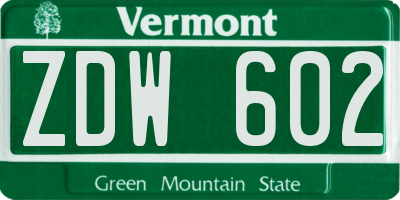 VT license plate ZDW602