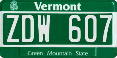 VT license plate ZDW607