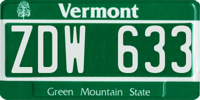 VT license plate ZDW633