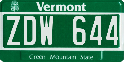 VT license plate ZDW644