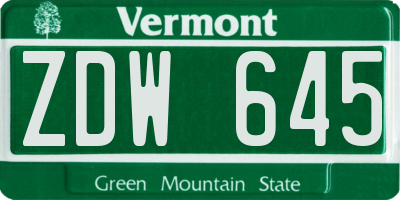 VT license plate ZDW645