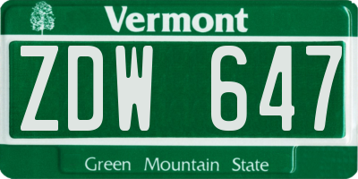 VT license plate ZDW647