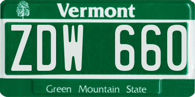 VT license plate ZDW660