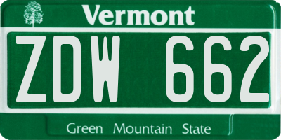 VT license plate ZDW662