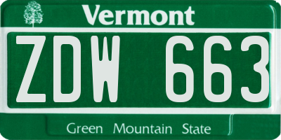 VT license plate ZDW663