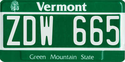 VT license plate ZDW665