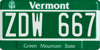 VT license plate ZDW667