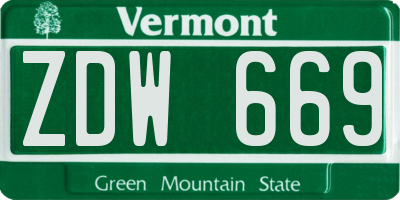 VT license plate ZDW669