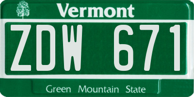 VT license plate ZDW671