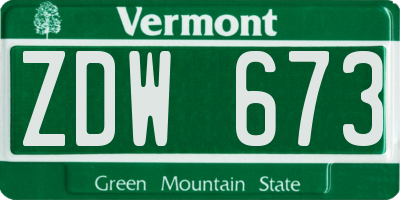 VT license plate ZDW673