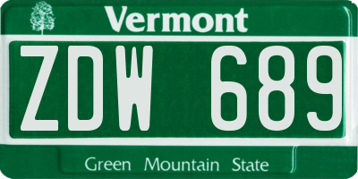 VT license plate ZDW689