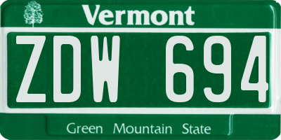 VT license plate ZDW694