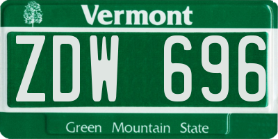 VT license plate ZDW696