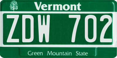 VT license plate ZDW702