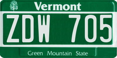 VT license plate ZDW705
