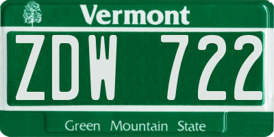 VT license plate ZDW722