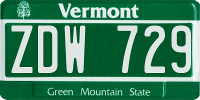 VT license plate ZDW729