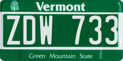 VT license plate ZDW733