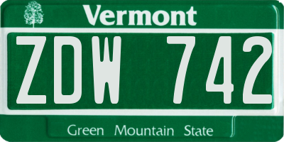 VT license plate ZDW742