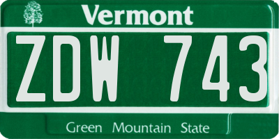 VT license plate ZDW743