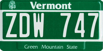 VT license plate ZDW747