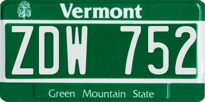 VT license plate ZDW752